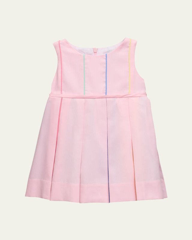 Girl's Pique Multicolor Pleated Dress, Size 12M-24